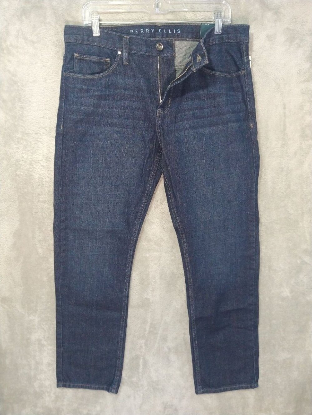 Perry Ellis Jeans Mens 32x30 Blue Denim Slim Fit Straight Leg Dark Wash